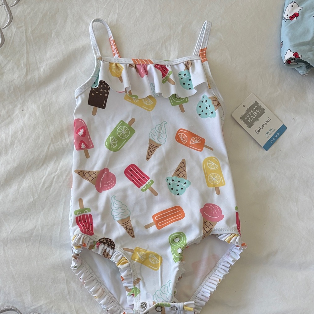Hudson Baby White Toddler Swimsuit with Colorful Ice Cream Print